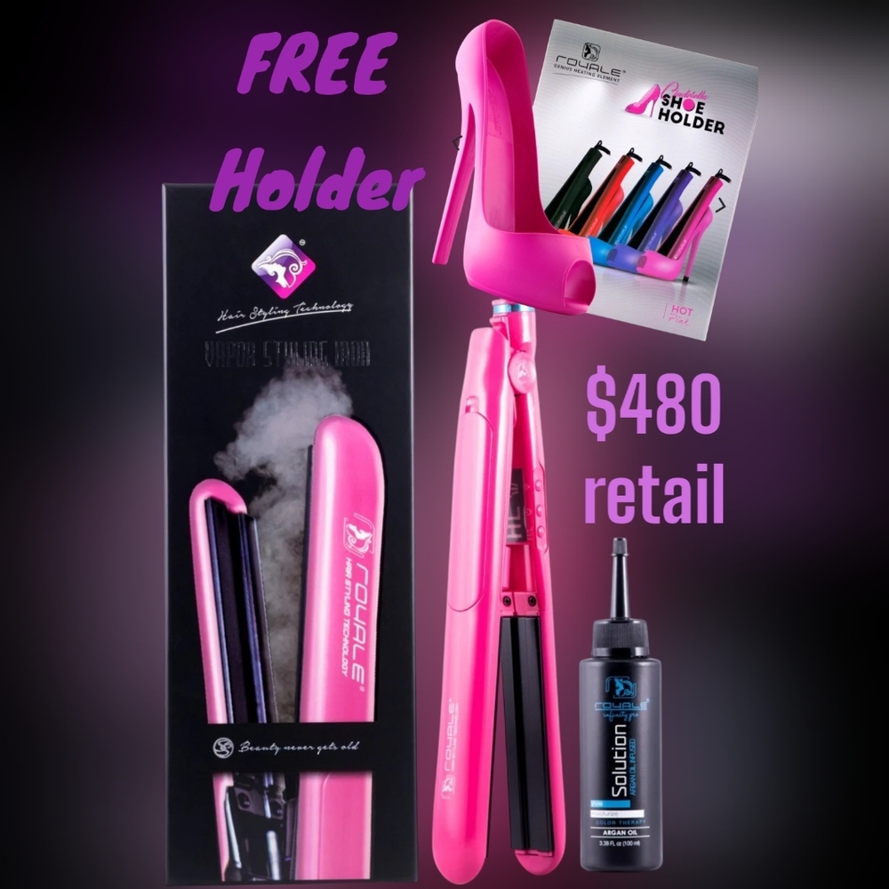 NIB-Royale Ceramic Vapor Styling FlatIron, Argan Infusion Oil, Shoe Holder-SET - Picture 1 of 14